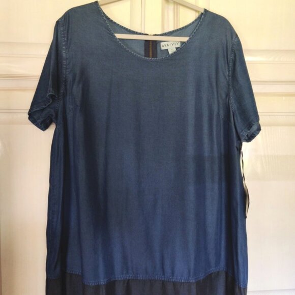 Ava-Viv Chmbry Denim Clr Blck Short Sleeve High Low Midi Dress w/Scarf SZ 1X NWT - Picture 6 of 10